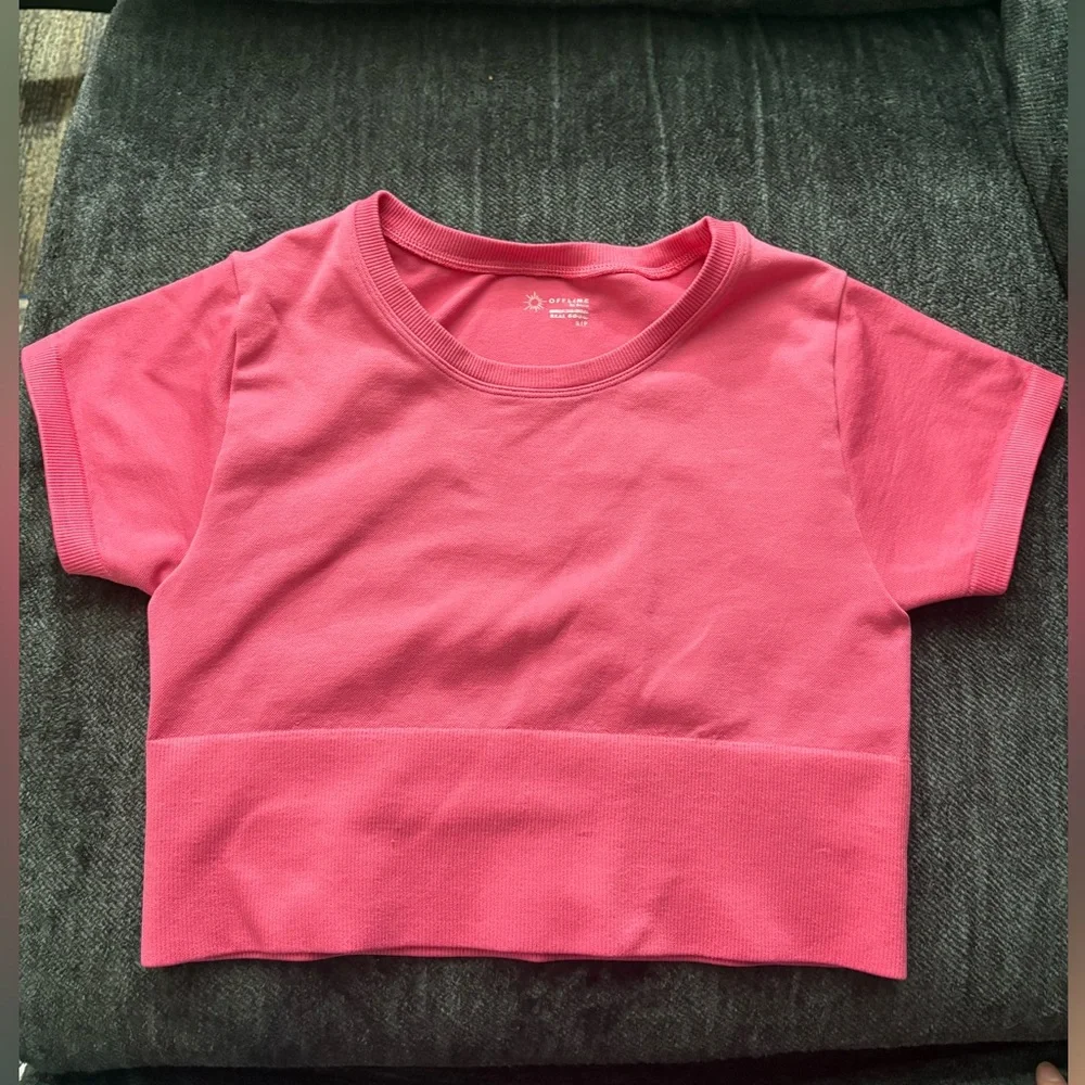 Pink AERIE Short Sleeve Crop Top - Picture 1 of 3